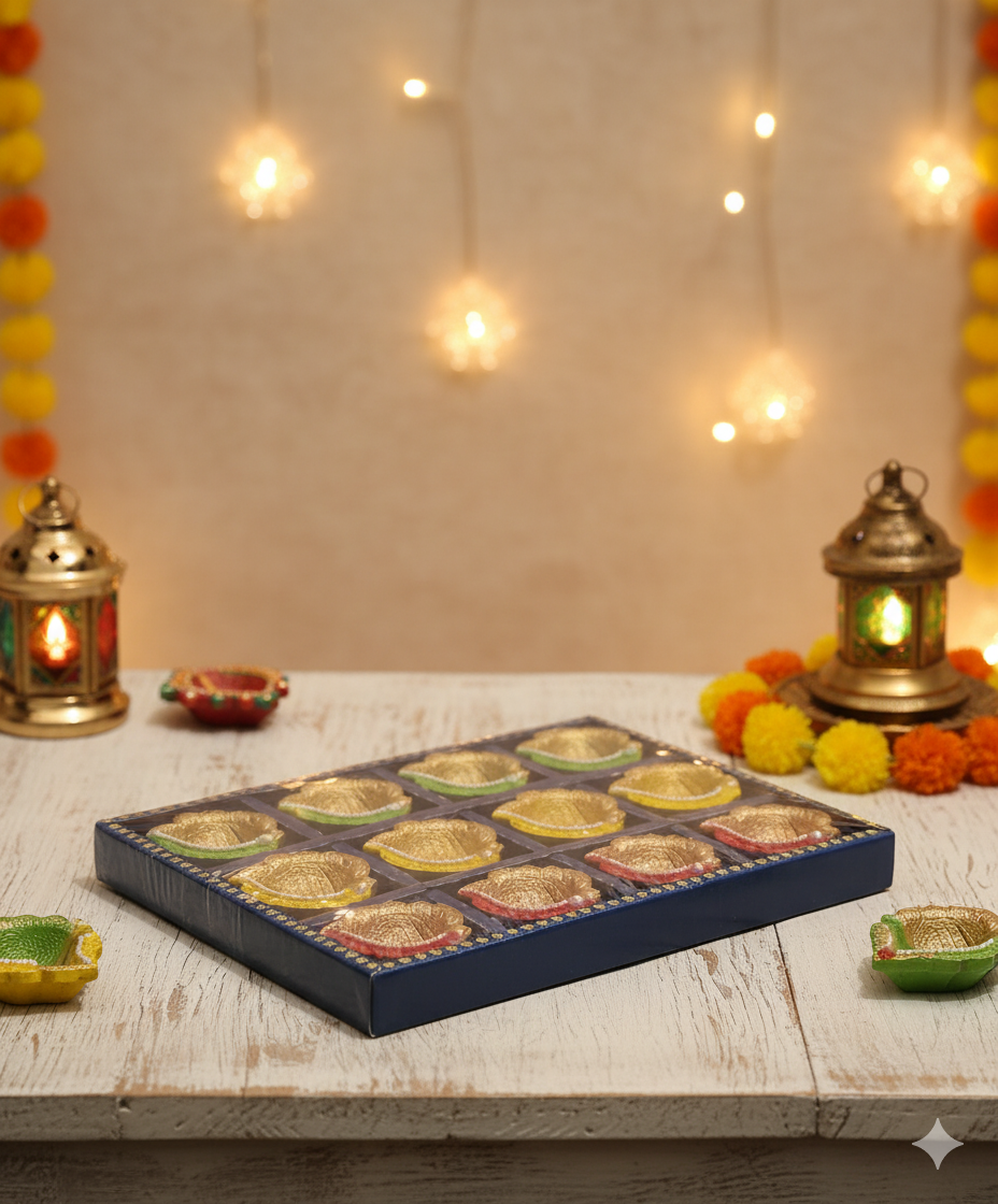 Decorative Diya Set of 12, Hand-Painted Clay Oil Lamps for Pooja, Navratri, Diwali, and Home Decoration