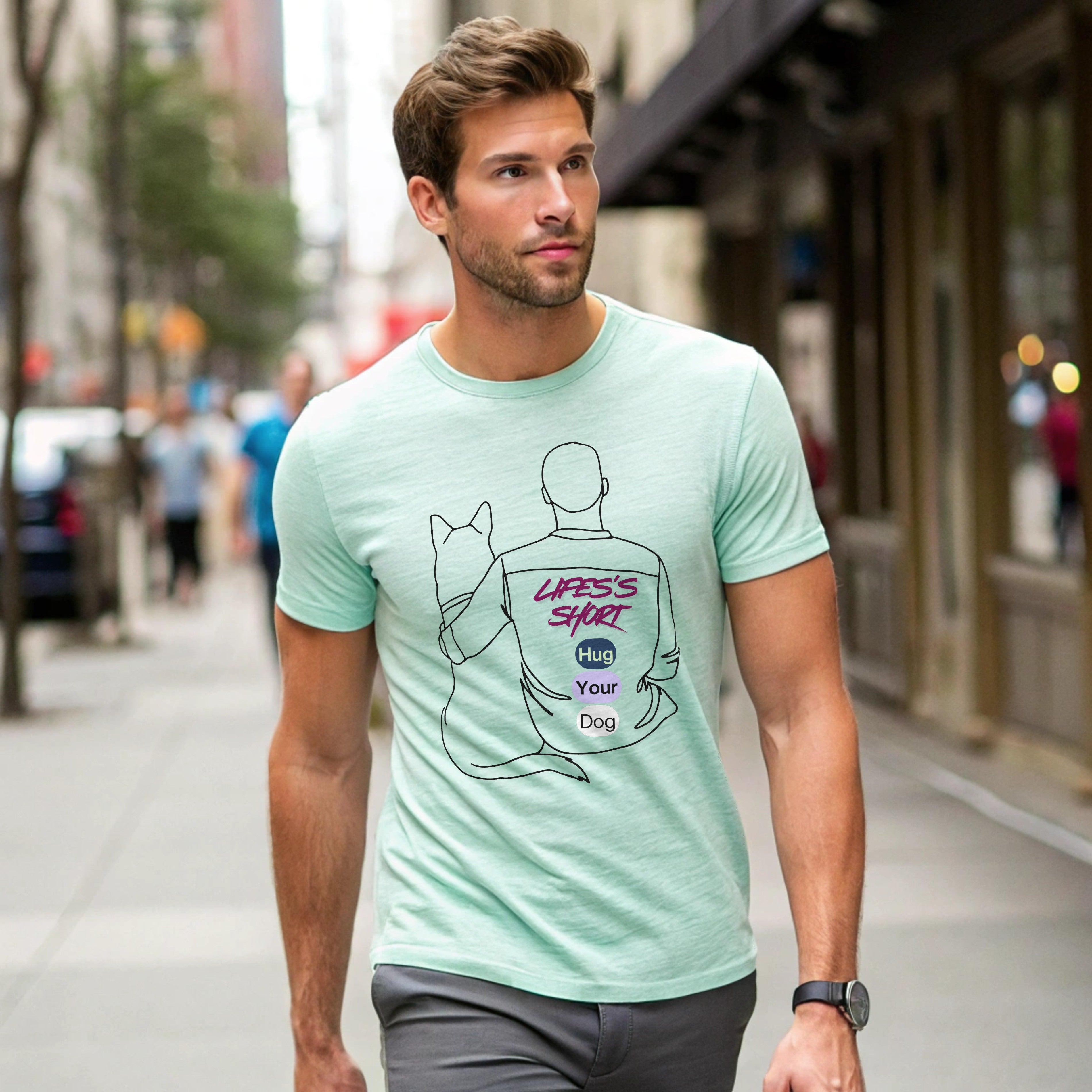 Life’s Short, Hug Your Dog – Unisex Stretch T-Shirt for Dog Lovers