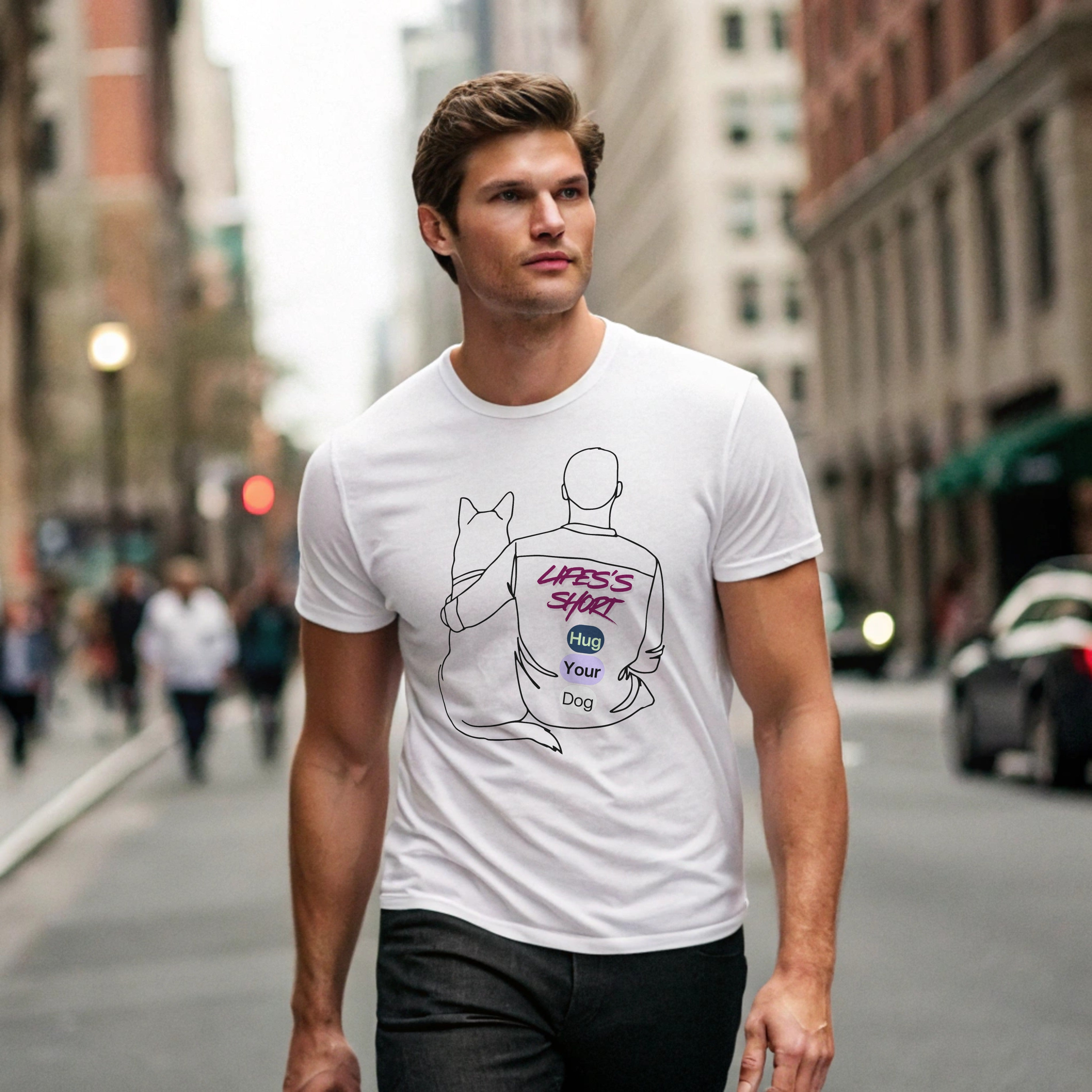 Life’s Short, Hug Your Dog – Unisex Stretch T-Shirt for Dog Lovers