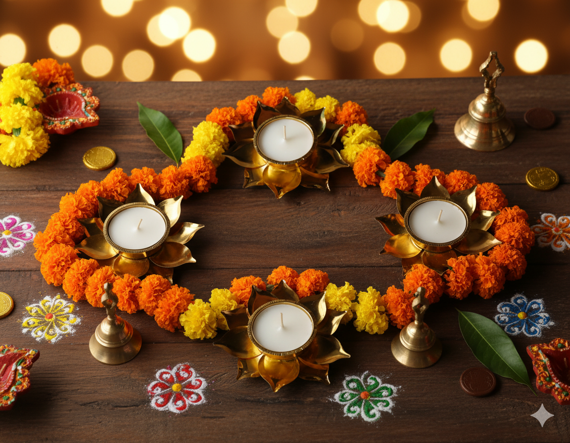Decorative Golden Brass Diya for Pooja and Festivals