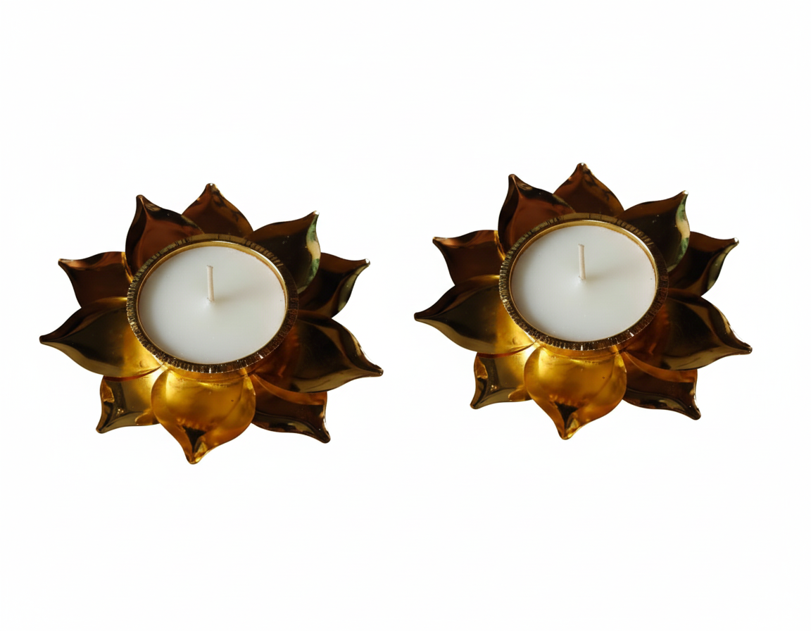 Decorative Golden Brass Diya for Pooja and Festivals