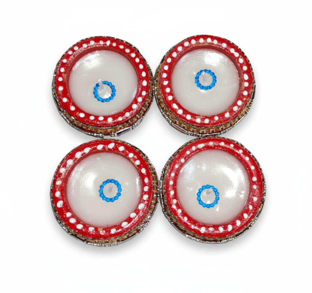 Hand-Painted Clay Diya Set of 4 | Decorative Mitti Diya for Diwali