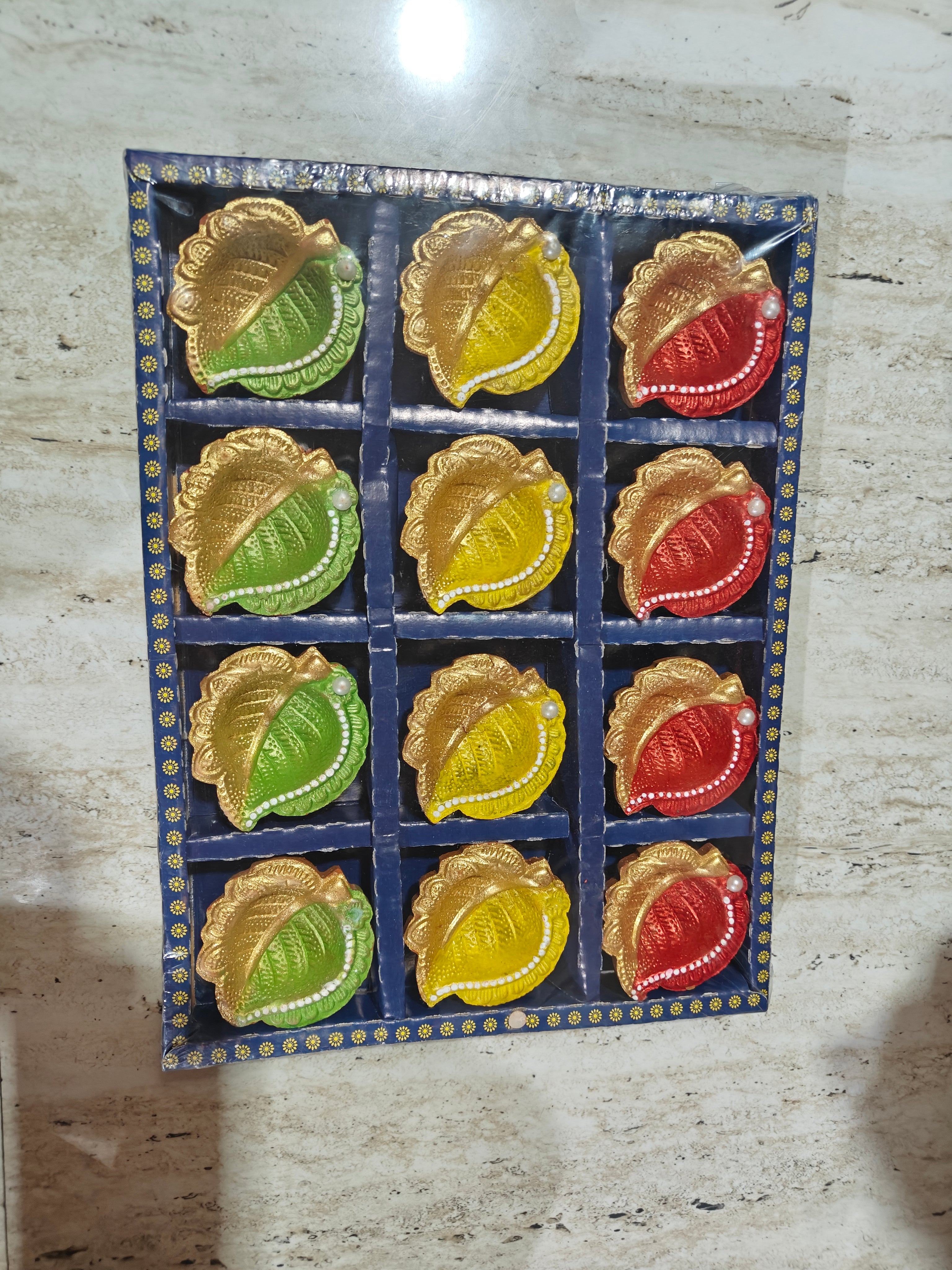 Decorative Diya Set of 12, Hand-Painted Clay Oil Lamps for Pooja, Navratri, Diwali, and Home Decoration