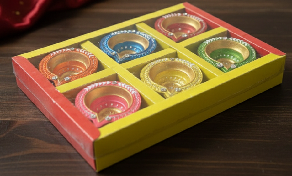 Hand-Painted Terracotta Diya Set - Festive Decor & Gifting