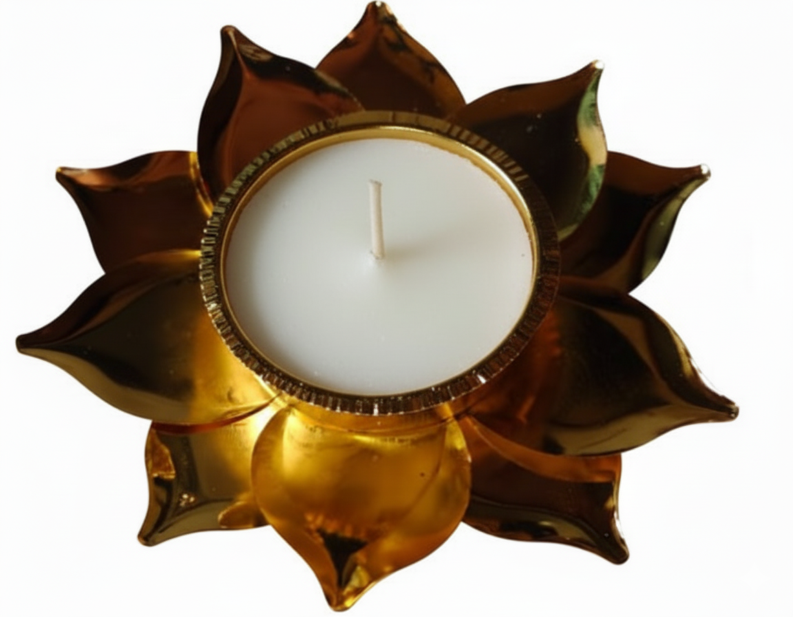 Decorative Golden Brass Diya for Pooja and Festivals