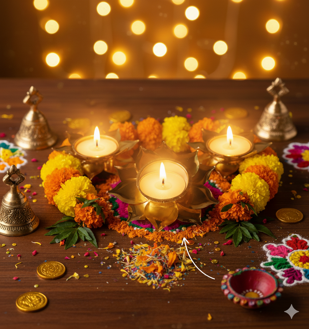 Decorative Golden Brass Diya for Pooja and Festivals
