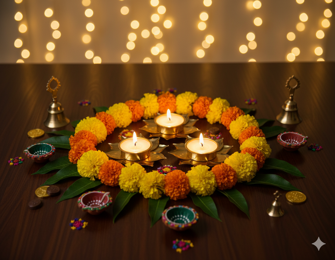 Decorative Golden Brass Diya for Pooja and Festivals