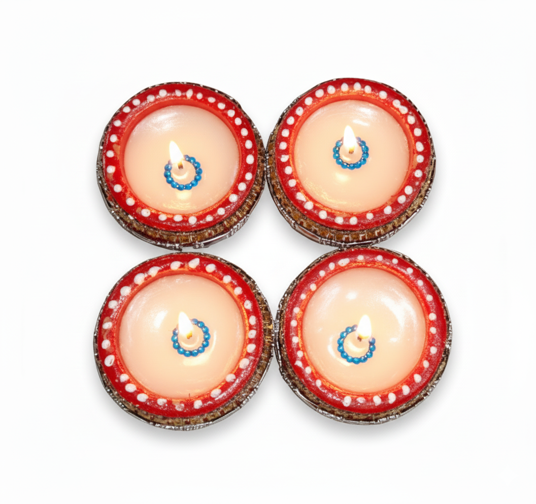 Hand-Painted Clay Diya Set of 4 | Decorative Mitti Diya for Diwali
