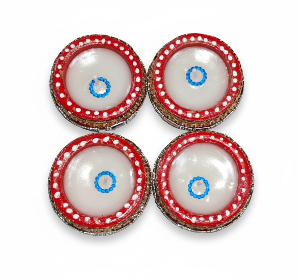 Hand-Painted Clay Diya Set of 4 | Decorative Mitti Diya for Diwali
