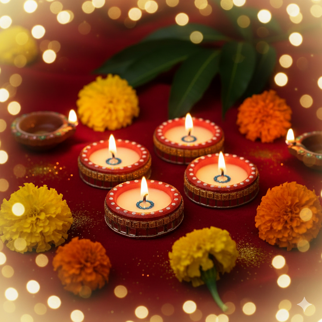 Hand-Painted Clay Diya Set of 4 | Decorative Mitti Diya for Diwali