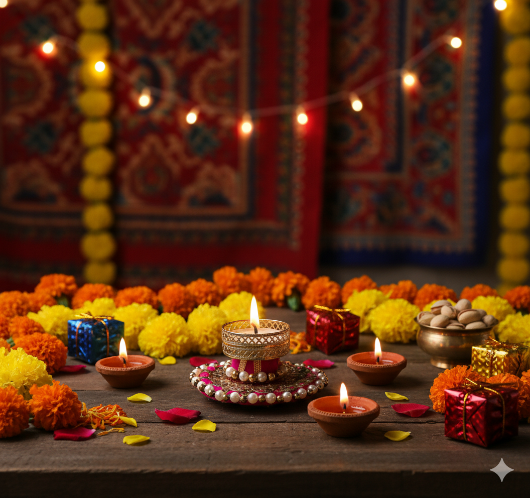 Handcrafted Pearl & Gold Diya - Light Up Your Navratri & Diwali Celebrations