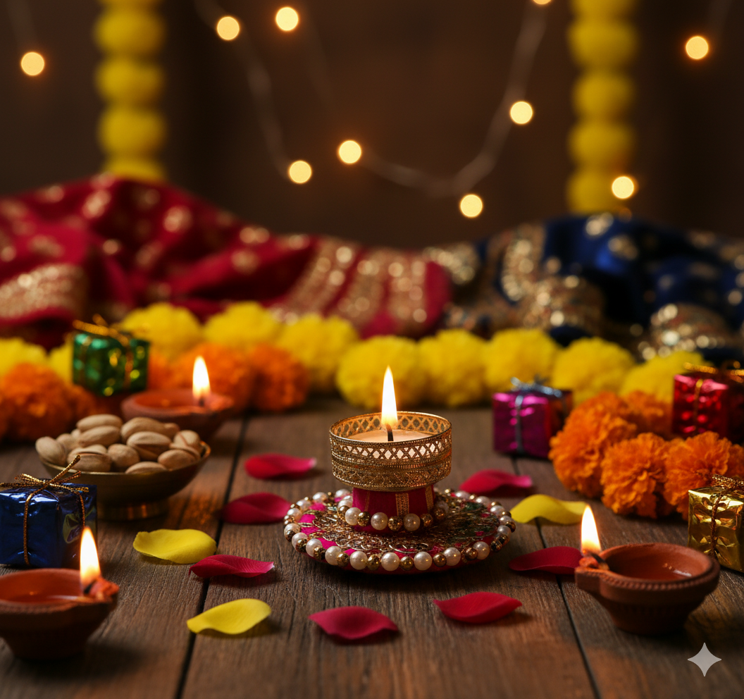 Handcrafted Pearl & Gold Diya - Light Up Your Navratri & Diwali Celebrations