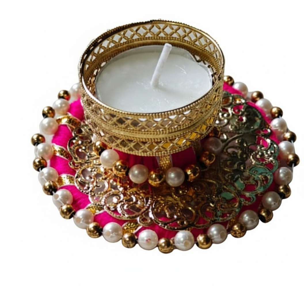 Handcrafted Pearl & Gold Diya - Light Up Your Navratri & Diwali Celebrations