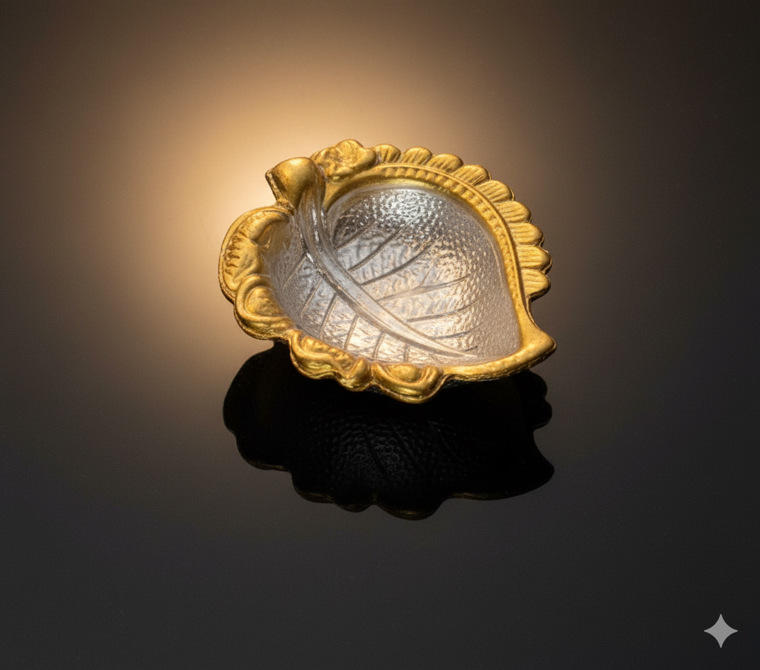 Set of 4 Silver Gold Plated Leaf Diya for Diwali Decoration