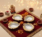 Set of 4 Silver Gold Plated Leaf Diya for Diwali Decoration