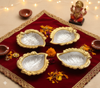 Set of 4 Silver Gold Plated Leaf Diya for Diwali Decoration