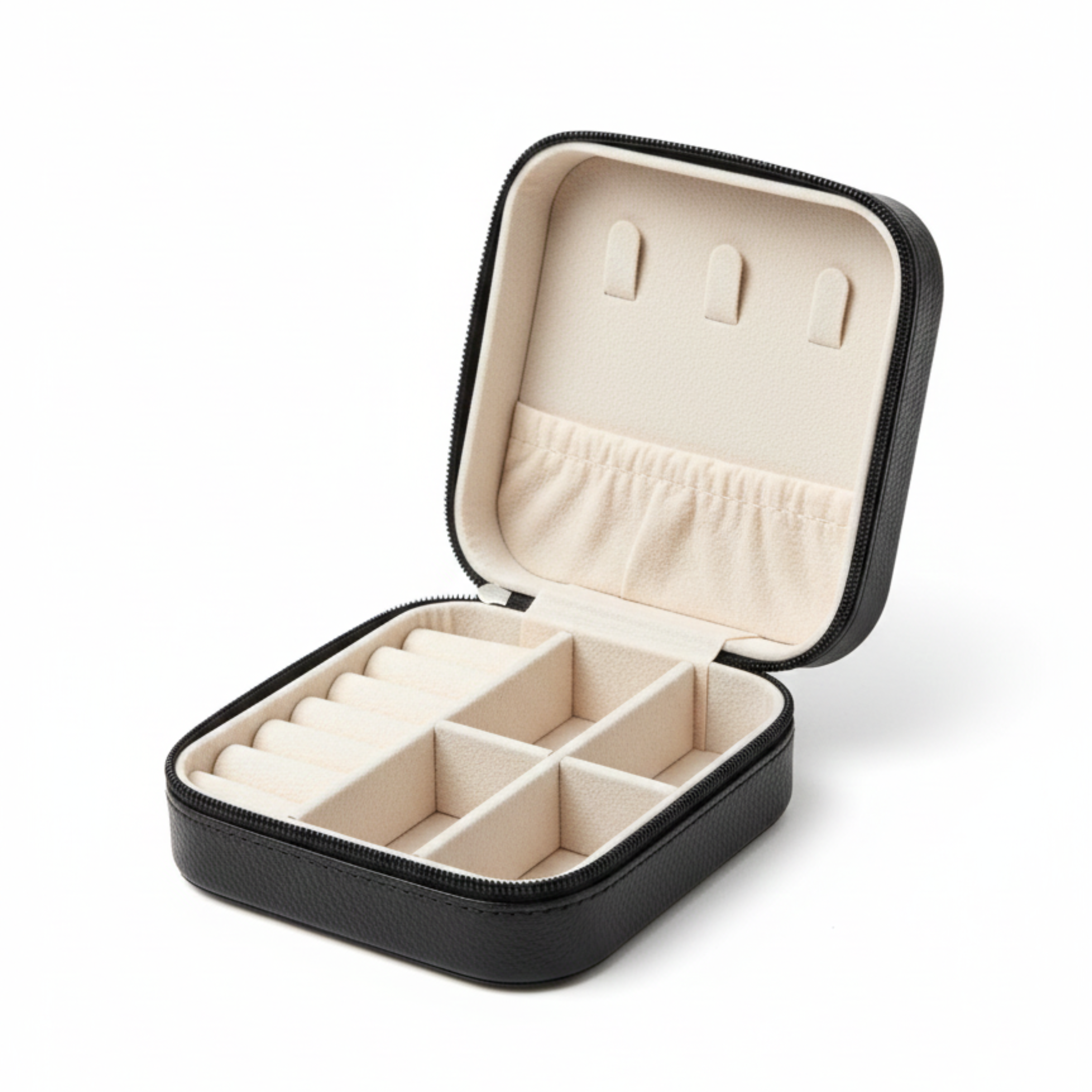 EKVEER Mini Travel Jewellery Box for Women, Portable PU Leather Jewellery Organiser with Zipper - Black