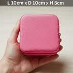 EKVEER Mini Travel Jewellery Box for Women, Portable PU Leather Jewellery Organiser with Zipper - Hot Pink/Fuchsia