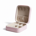 EKVEER Mini Travel Jewellery Box for Women, Portable PU Leather Jewellery Organiser with Zipper - Light Pink/Blush Pink