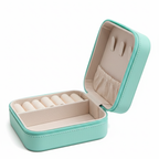 EKVEER Mini Travel Jewellery Box for Women, Portable PU Leather Jewellery Organiser with Zipper - Mint Green/Teal