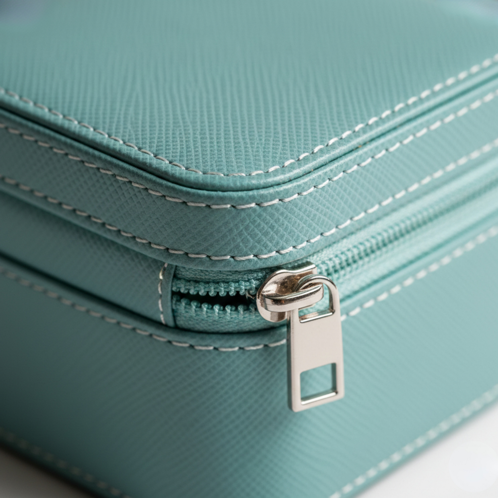 EKVEER Mini Travel Jewellery Box for Women, Portable PU Leather Jewellery Organiser with Zipper - Mint Green/Teal