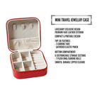 EKVEER Mini Travel Jewellery Box for Women, Portable PU Leather Jewellery Organiser with Zipper - Red