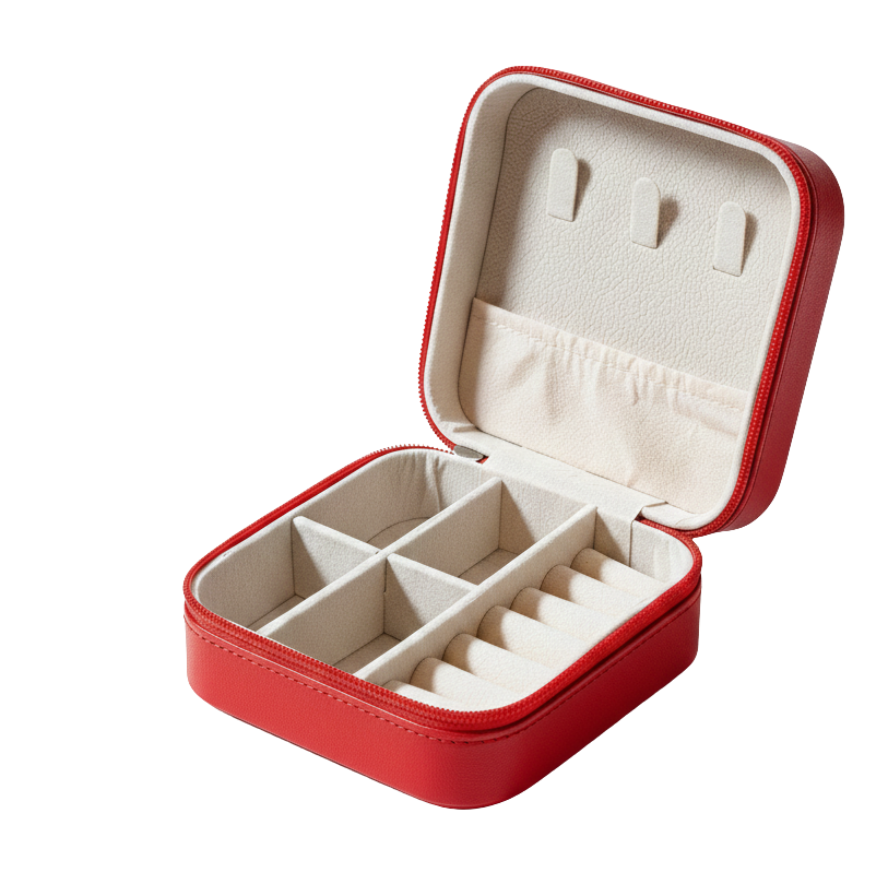 EKVEER Mini Travel Jewellery Box for Women, Portable PU Leather Jewellery Organiser with Zipper - Red