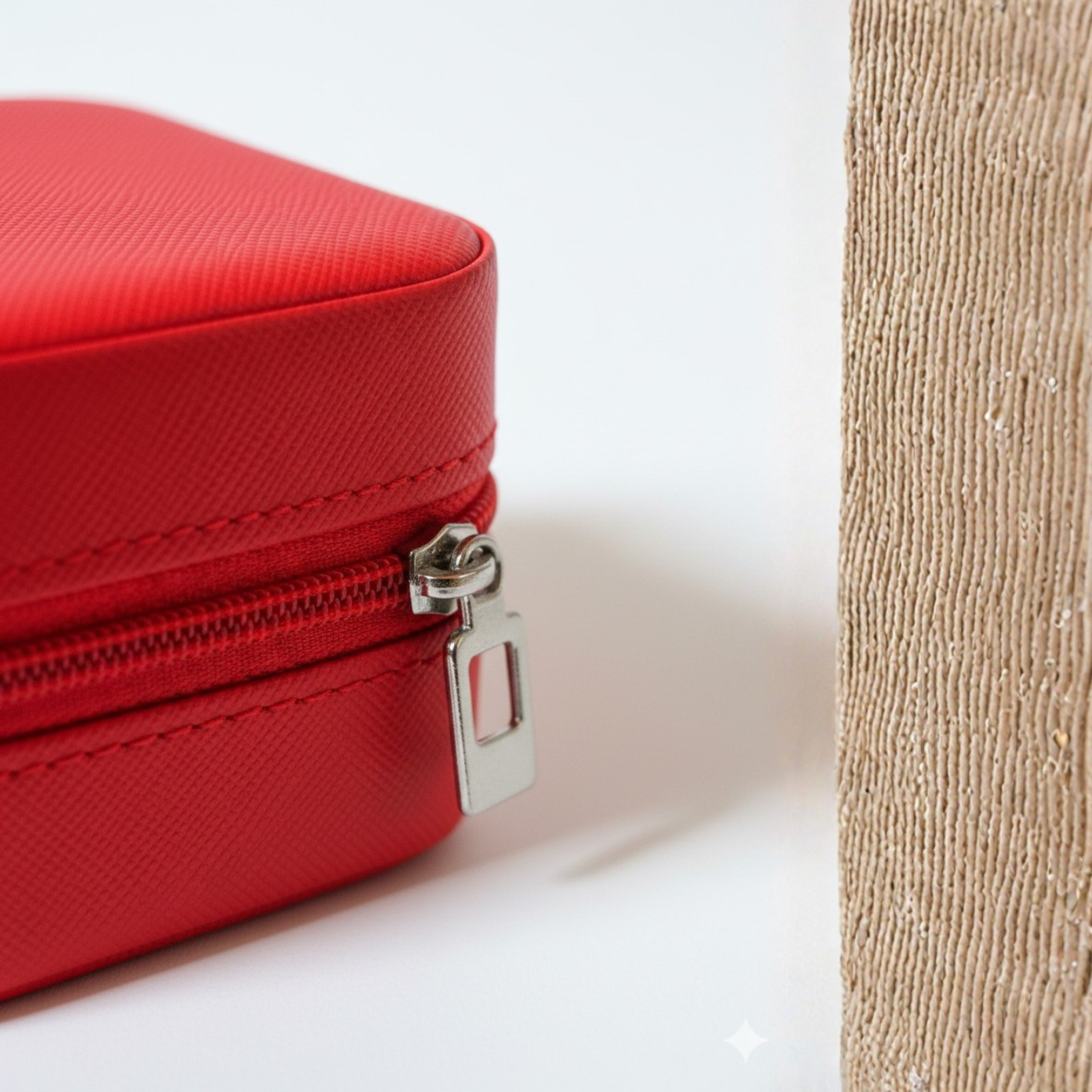 EKVEER Mini Travel Jewellery Box for Women, Portable PU Leather Jewellery Organiser with Zipper - Red