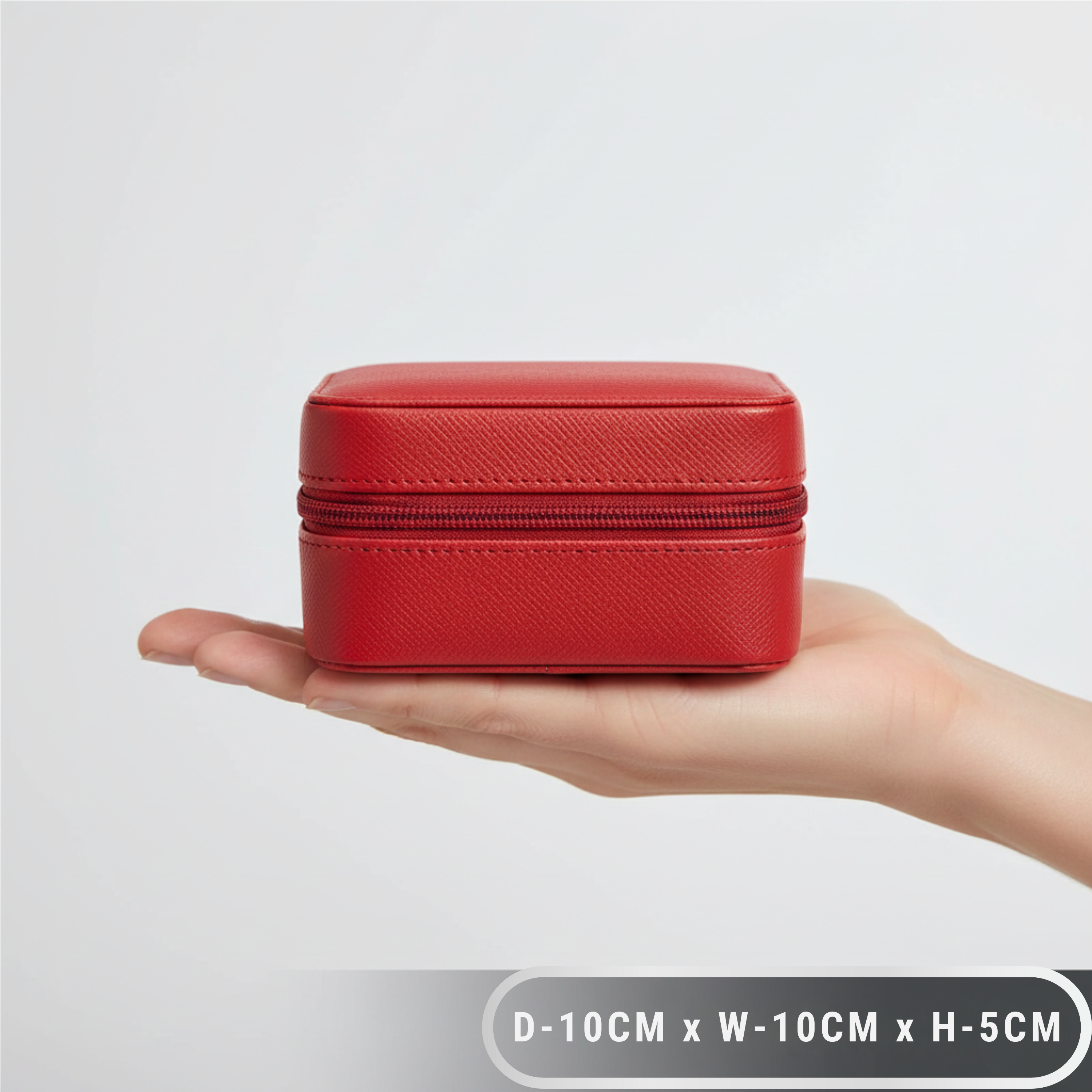 EKVEER Mini Travel Jewellery Box for Women, Portable PU Leather Jewellery Organiser with Zipper - Red