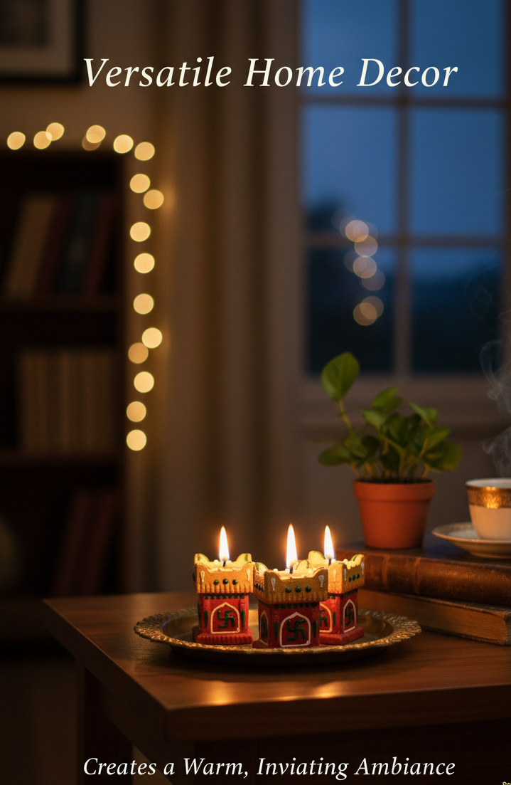 Exclusive Hand painted Tulsi Diya (Set of 6) - Premium Reusable Tealight Holders for Diwali Pooja & Home Decor