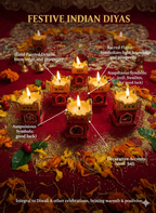 Exclusive Hand painted Tulsi Diya (Set of 6) - Premium Reusable Tealight Holders for Diwali Pooja & Home Decor
