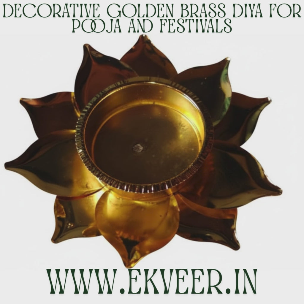 Decorative Golden Brass Diya for Pooja and Festivals